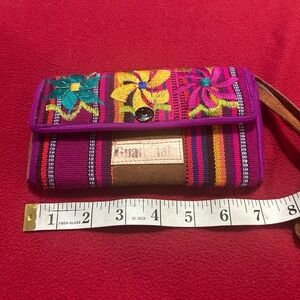 Guatemala Colorful Purple Embroidered Floral Wristlet Wallet